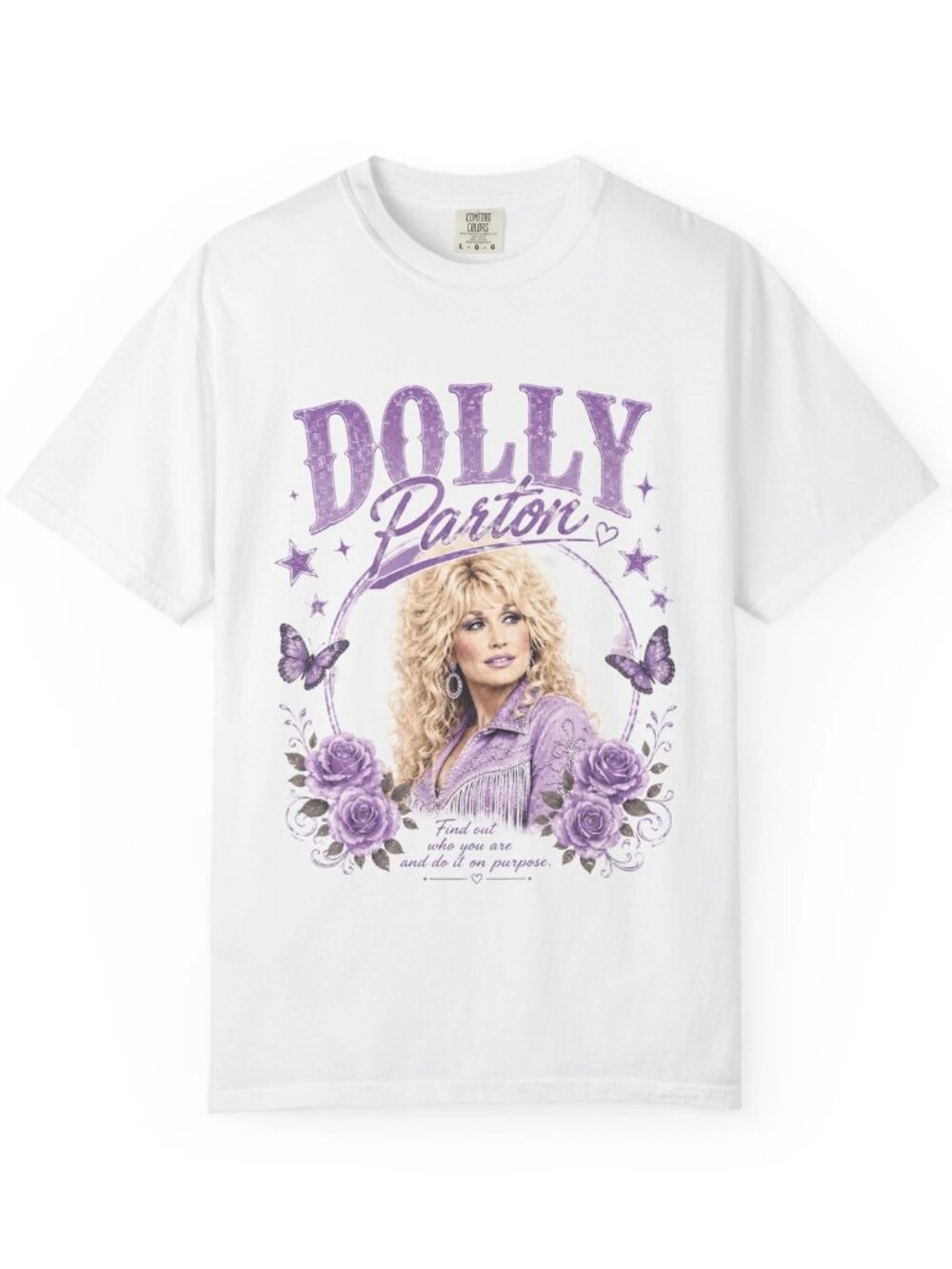 Dolly Parton Portrait T-shirt Purple Floral Retro Music Tee